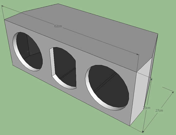 Caixa 2 vias e 2 alto falantes de 6 polegadas Caixa 2 vias e 2 alto falantes tipo corneta, para uso com DRIVERS, volume de cada camara selada para 5,7 litros liquidos, a caixa responde 215 HZ -3dB