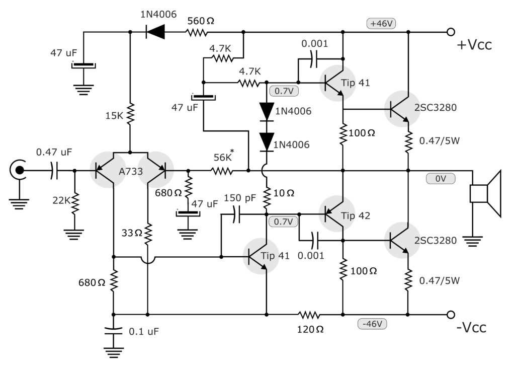Hi fi схемы. Усилитель НЧ 100 ватт схема. Схема усилителя мощности Hi-Fi 100 ватт. Усилитель мощности на транзисторах tip142 tip147. Усилитель на 100 ватт схема 12 v на транзисторах.